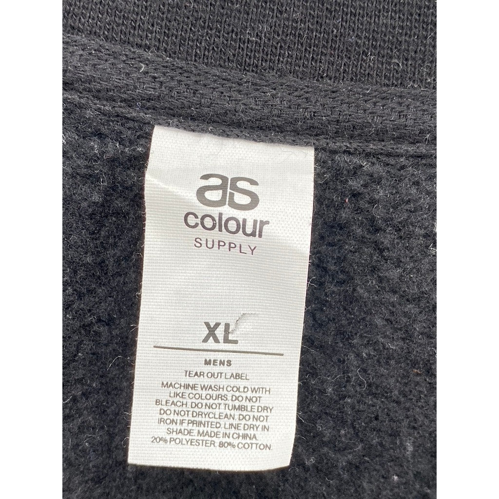 AS COLOUR SUPPLY Men's Black Solid Crewneck Long Sleeve Casual Sweatshirt SZ XL