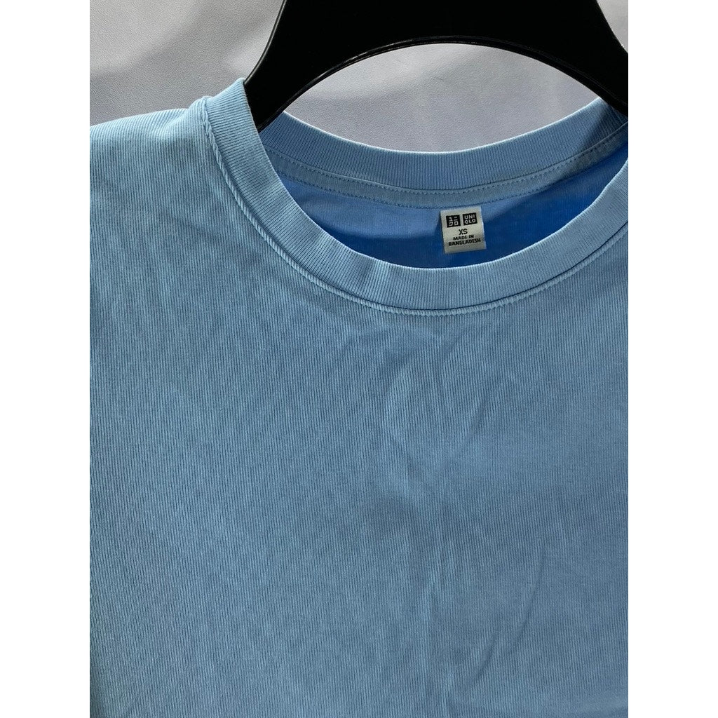 UNIQLO Women's Light Blue Crewneck Solid Fitted Short Sleeve Crop Top SZ XS\