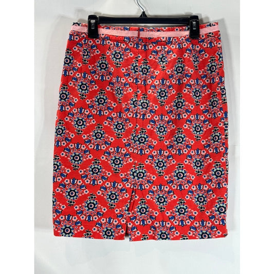 BODEN Women's Red/Blue Pop Floral Bouquet Print Knee Length Pencil Skirt SZ 10R