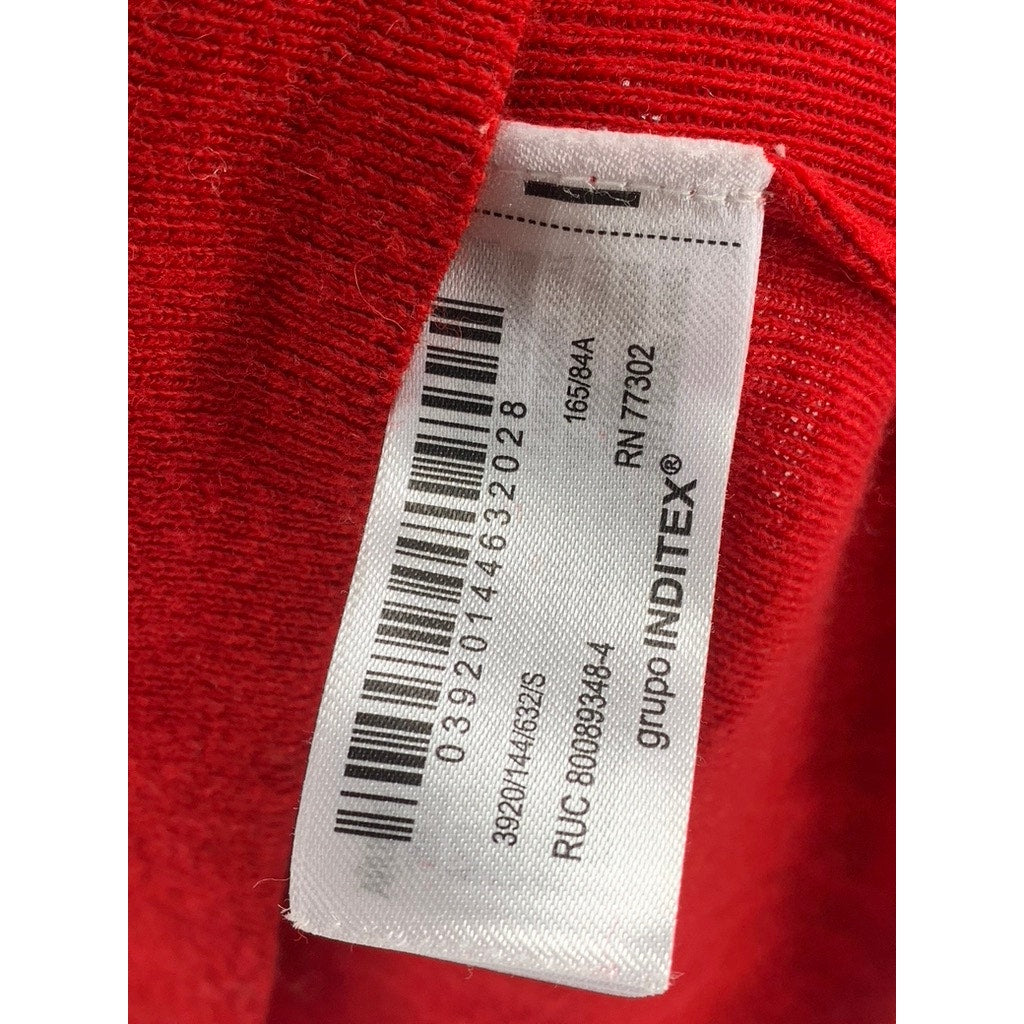 ZARA Women's Red Wool Off-The-Shoulder Fold-Over Long Sleeve Sweater Top SZ S