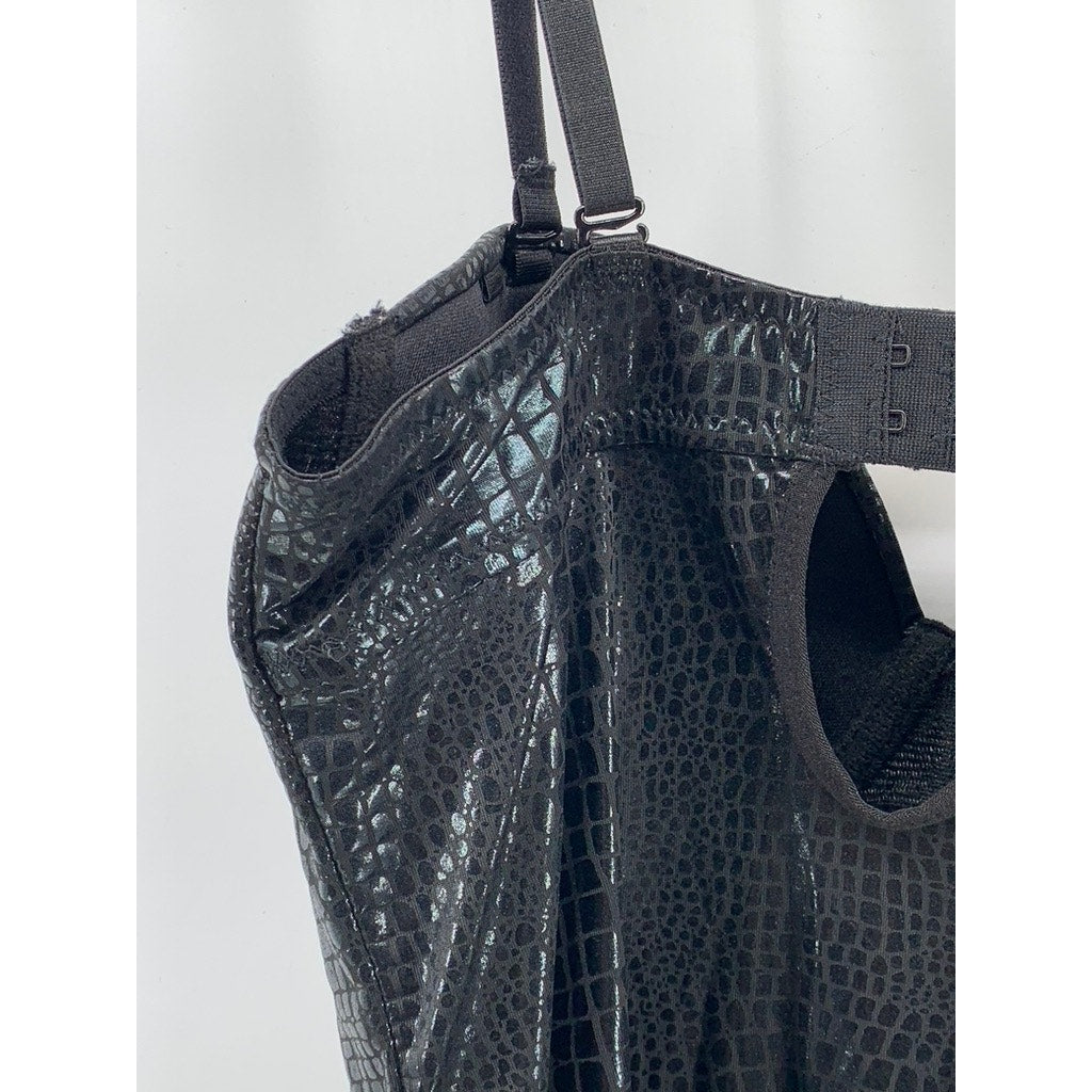 JUST SEXY Women's Black Snake Skin Bustier Spagetti Strap Lingerie Dress SZ S
