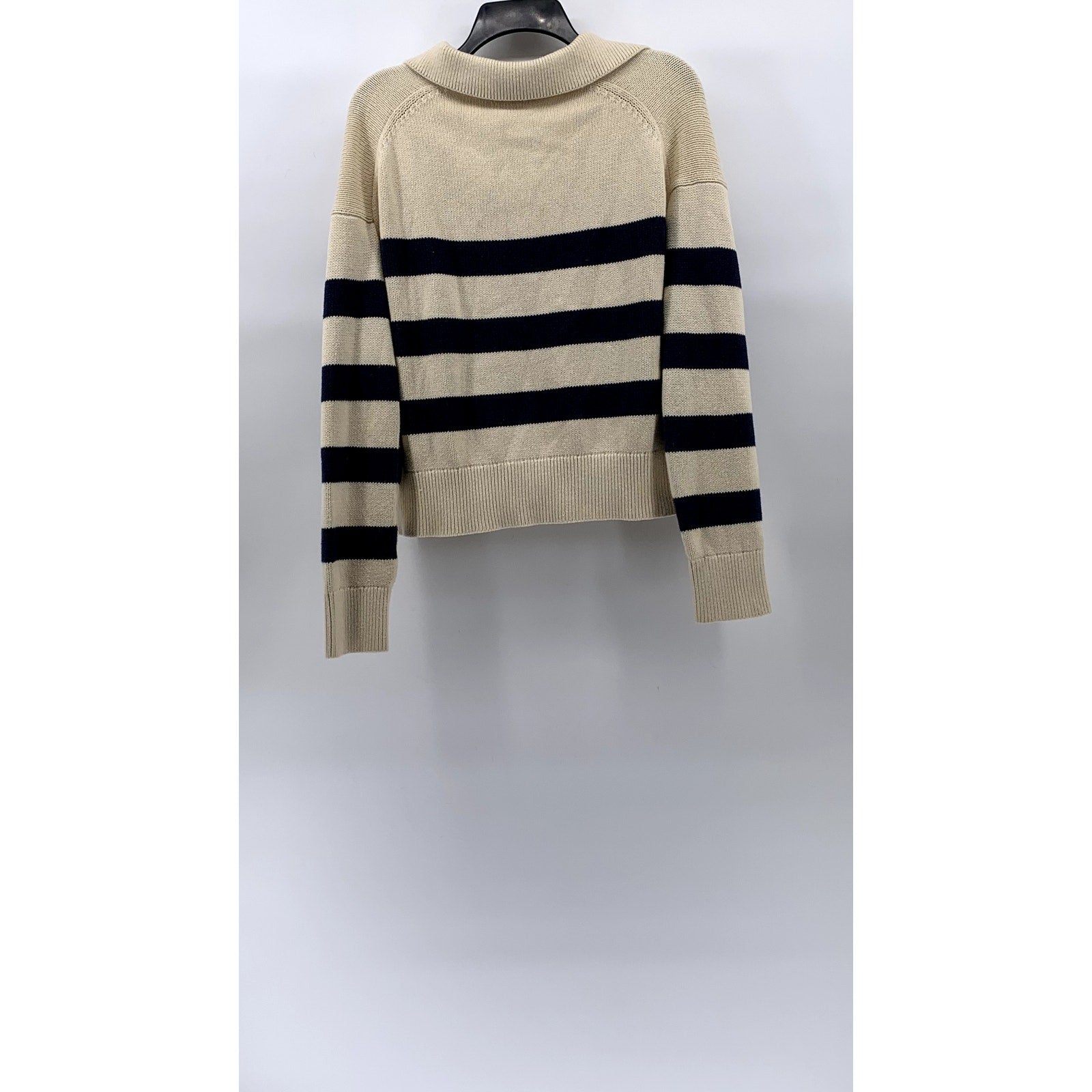 VELVET By GRAHAM & SPENCER Women's Beige-Black Striped Knit Sweater Polo SZ S