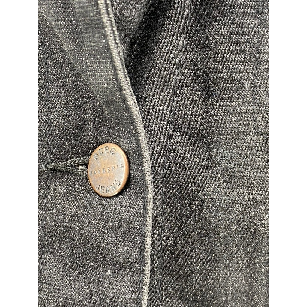 BCBG JEANS Women's Vintage Black Denim Shimmer Button-Up Regular-Fit Jacket SZXS