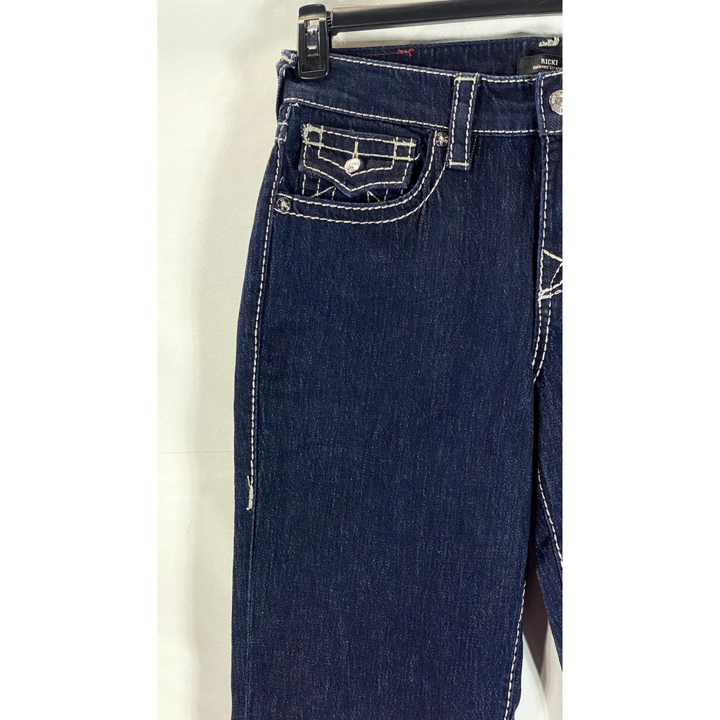 TRUE RELIGION Women's Blue Denim Ricki Relaxed Straight Big T Jean SZ 26