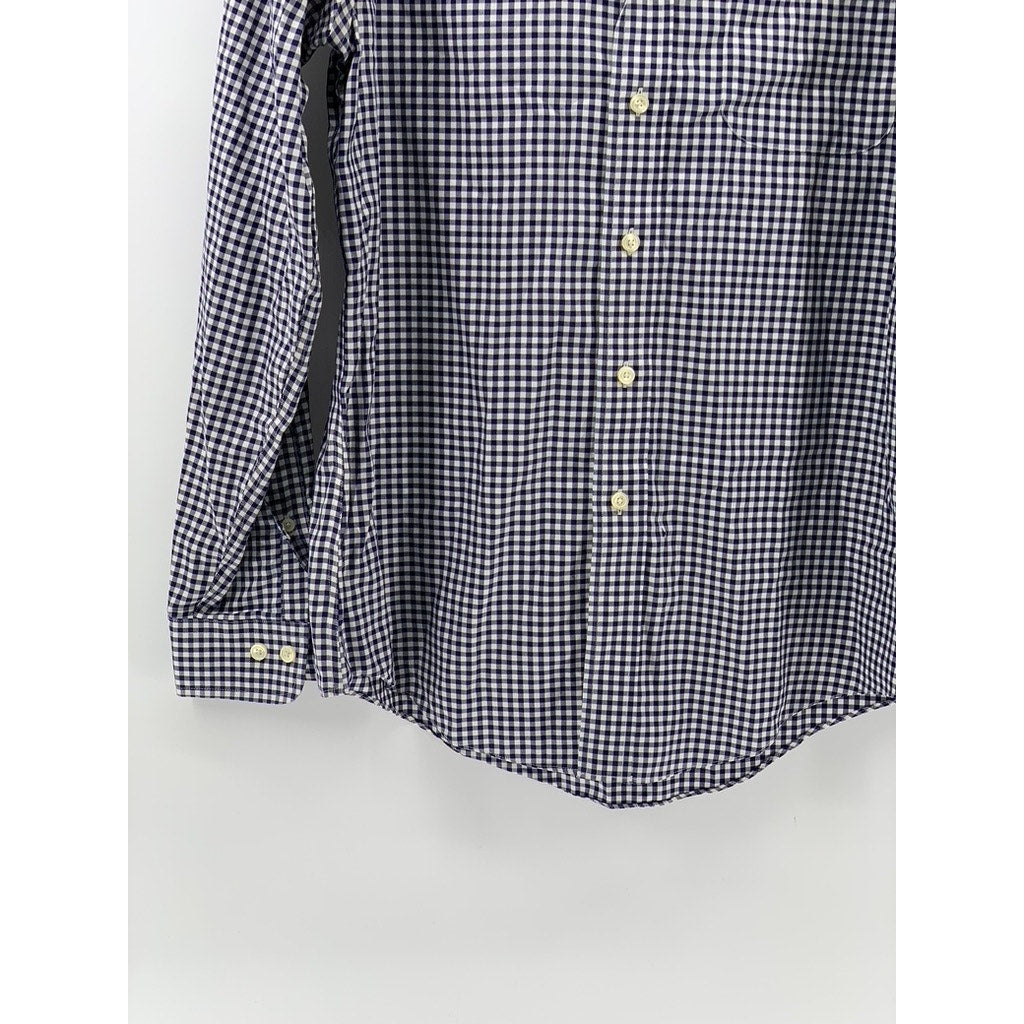 BROOKS BROTHERS Men's Blue-White Gingham Button-Up Original Polo Shirt SZ M