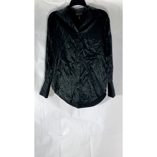 ALICE IN THE EVE Women’s Black Sienna Silky Button-Up Long Sleeve Top SZ XS