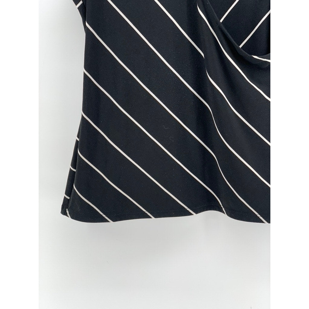 WHITE HOUSE BLACK MARKET Women's Black-White Striped V-Neck Sleeveless Top SZ M