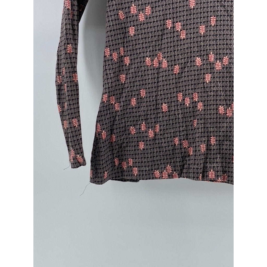 TYEBS Women's Vintage Brown Floral Button-Down Long Sleeve Top SZ 18