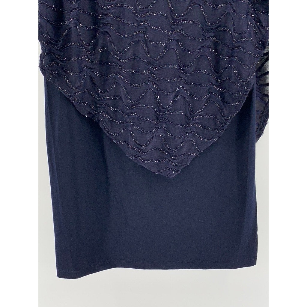 ENFOCUS STUDIO Women's Navy Asymmetrical Shawl Sheath Dress SZ 4