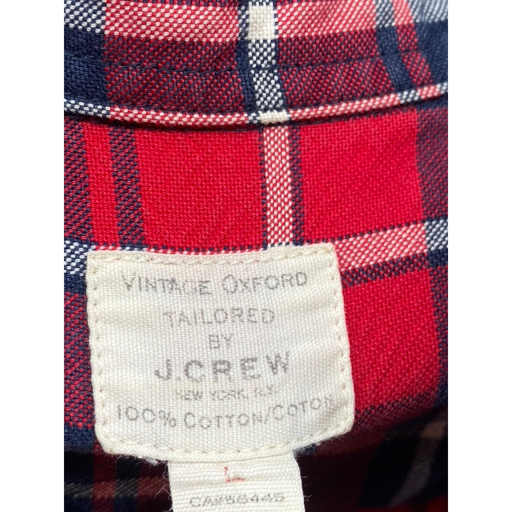 J.CREW Men's Red-Blue Plaid Vintage Oxford Button-Up Long Sleeve Shirt SZ L