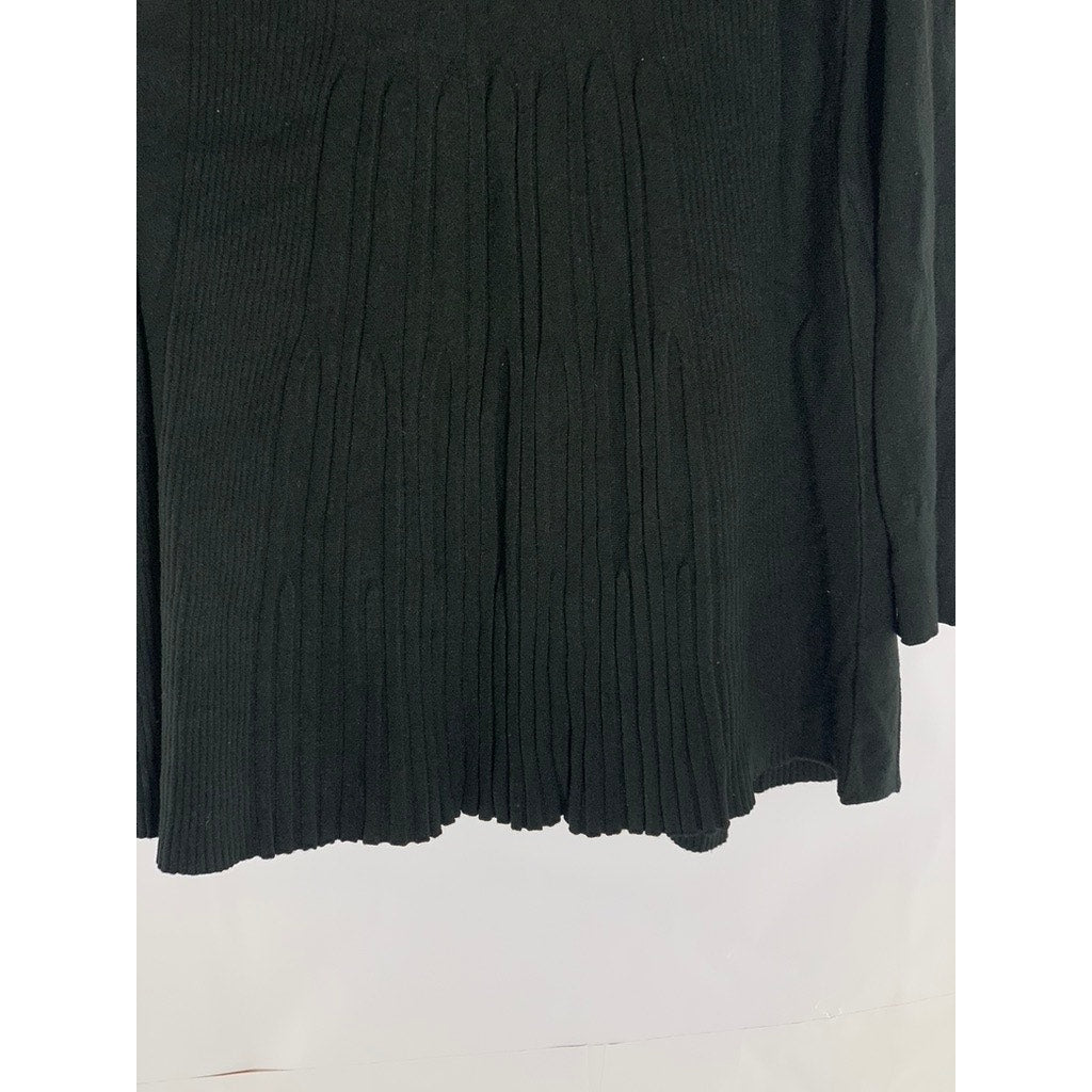 CYRUS Women's Black Solid Open-Front Shawl-Collar Ribbed Cardigan SZ M