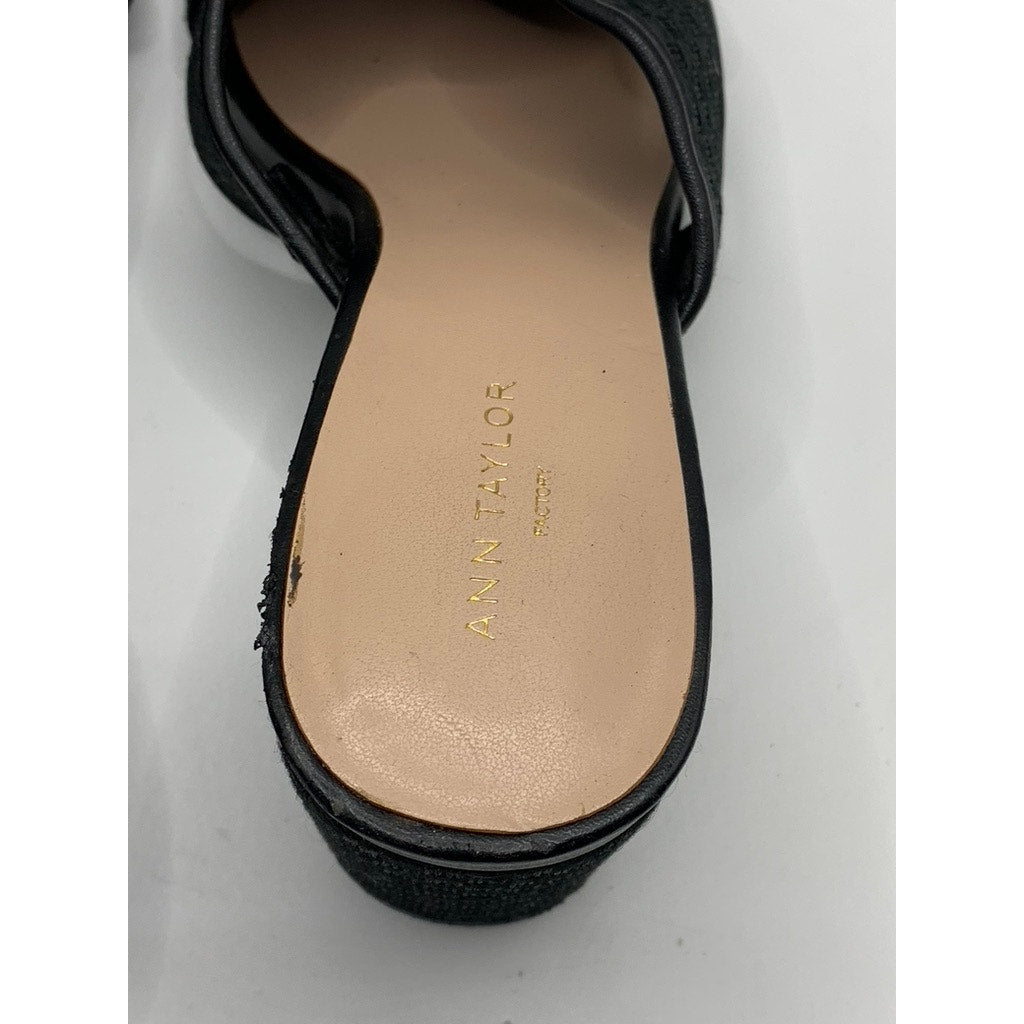 ANN TAYLOR Factory Women's Black Cross Strap Peep-Toe Block-Heel Sandals SZ 6