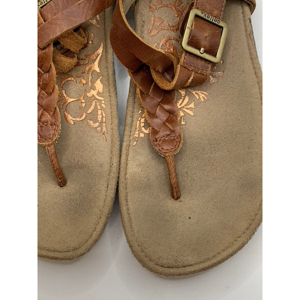 AETREX Women's Brown Harper Braided Slingback Thong Wedge Sandals SZ 7