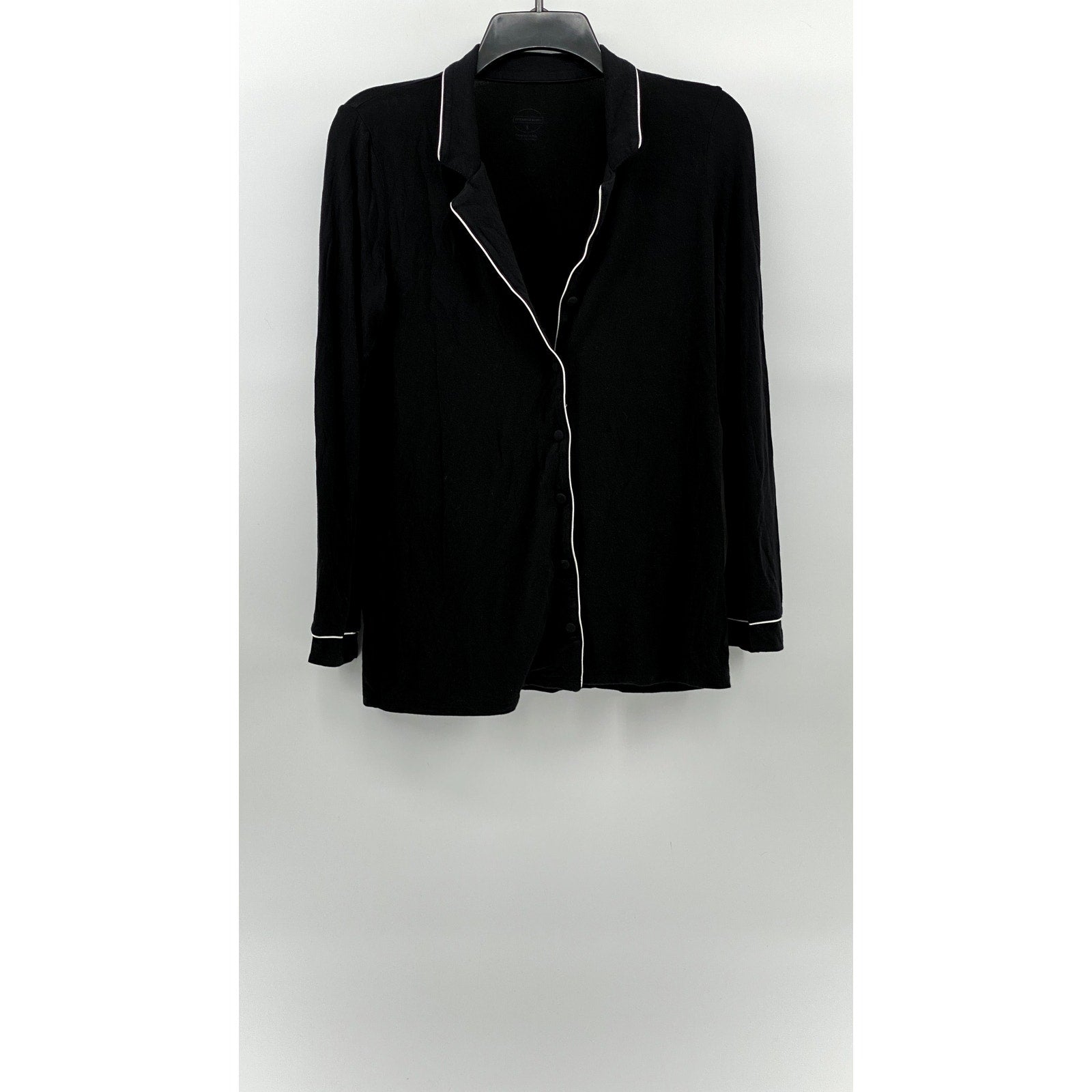 INTIMISSIMI Women's Black-White Trim Button-Up Long Sleeve Pajama Top SZ S