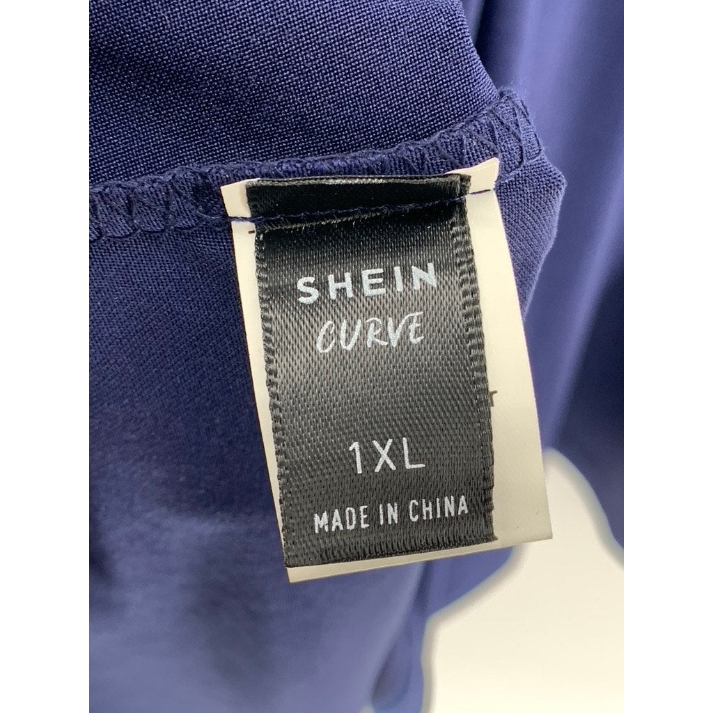 SHEIN CURVE Women's Dark Blue V-Neck A-Line Dress SZ 1XL