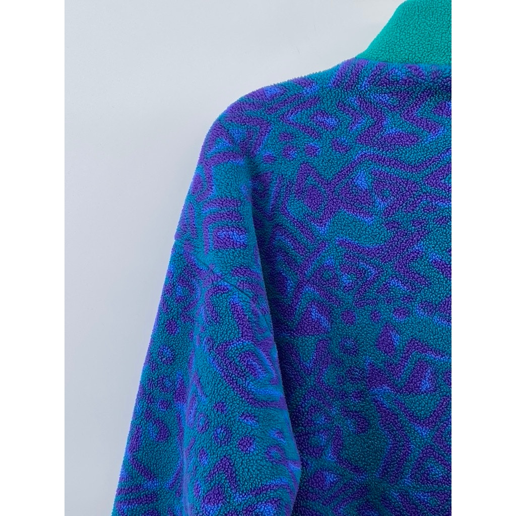 UNBRANDED Women's Vintage Blue-Green Fleece Mock-Neck Long Sleeve Sweater SZ S