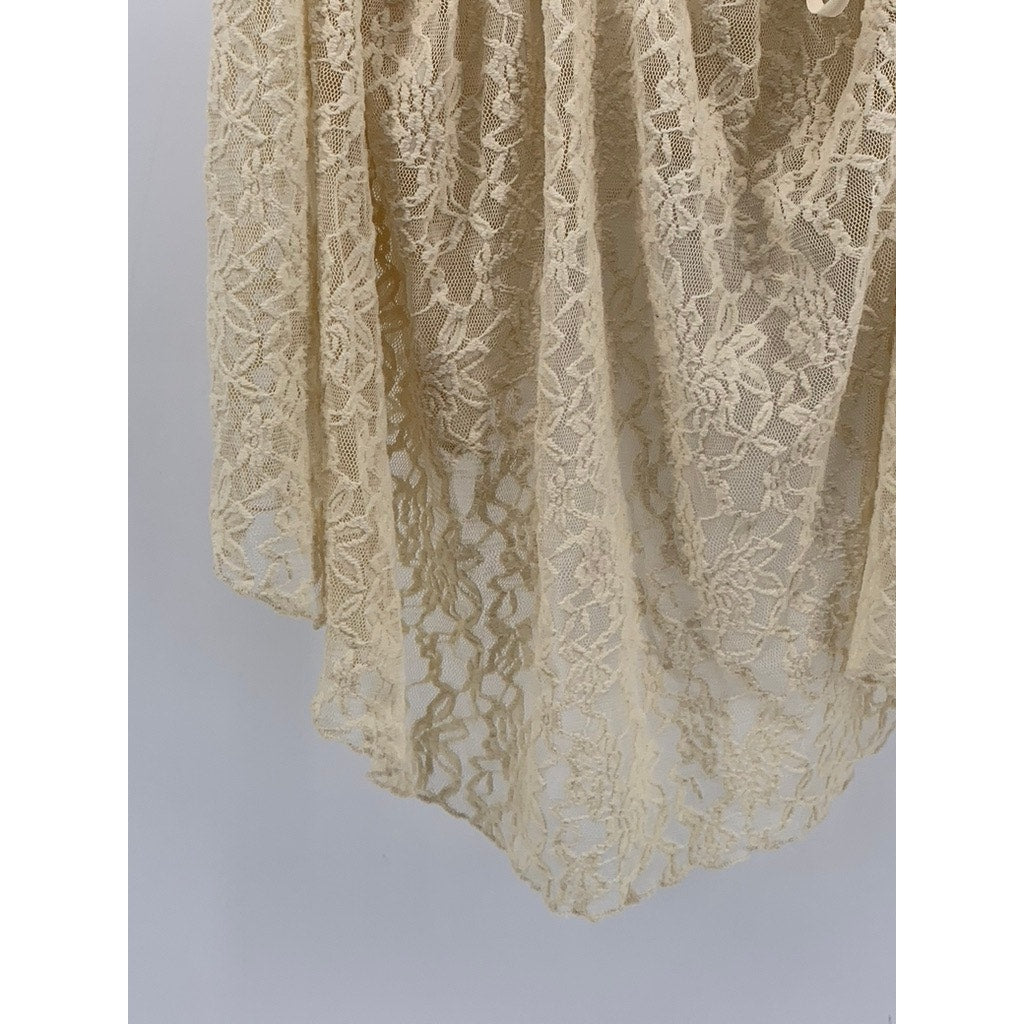 KIMCHI BLUE Women's Beige Floral Lace Back Cropped Top SZ M