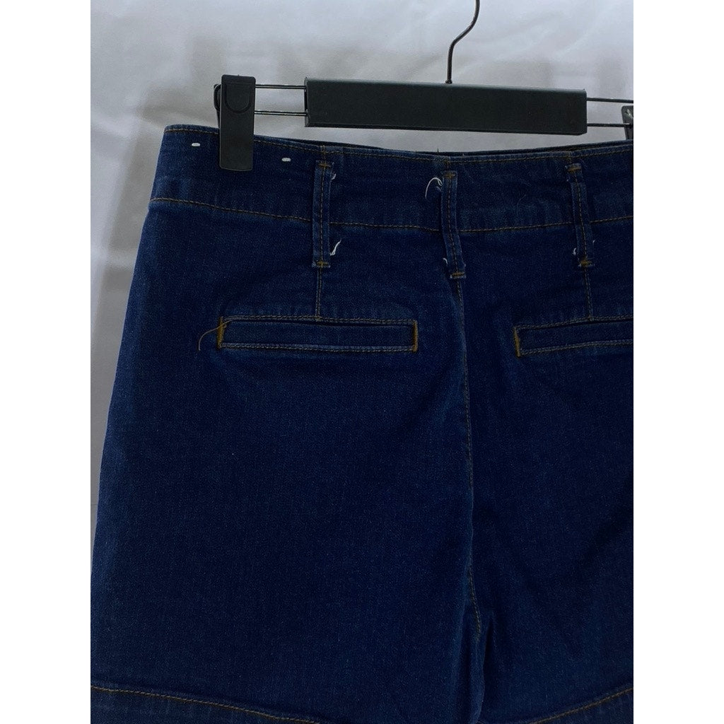 LOFT Women's Dark Blue Rinse Wash Patch Pocket High-Rise Denim Shorts SZ 25
