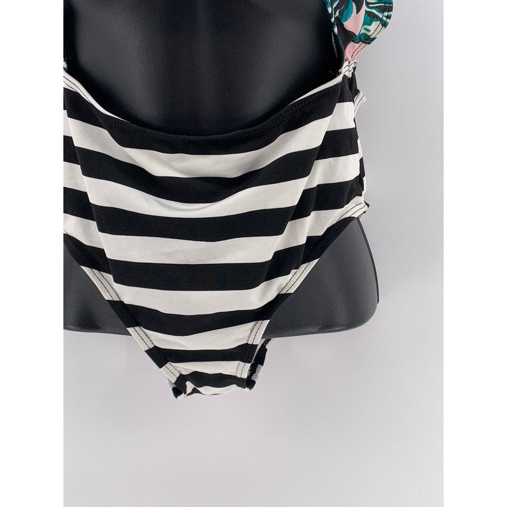 UNBRANDED Women's Multi Striped Tropical Cutout One-Piece Swimsuit SZ S