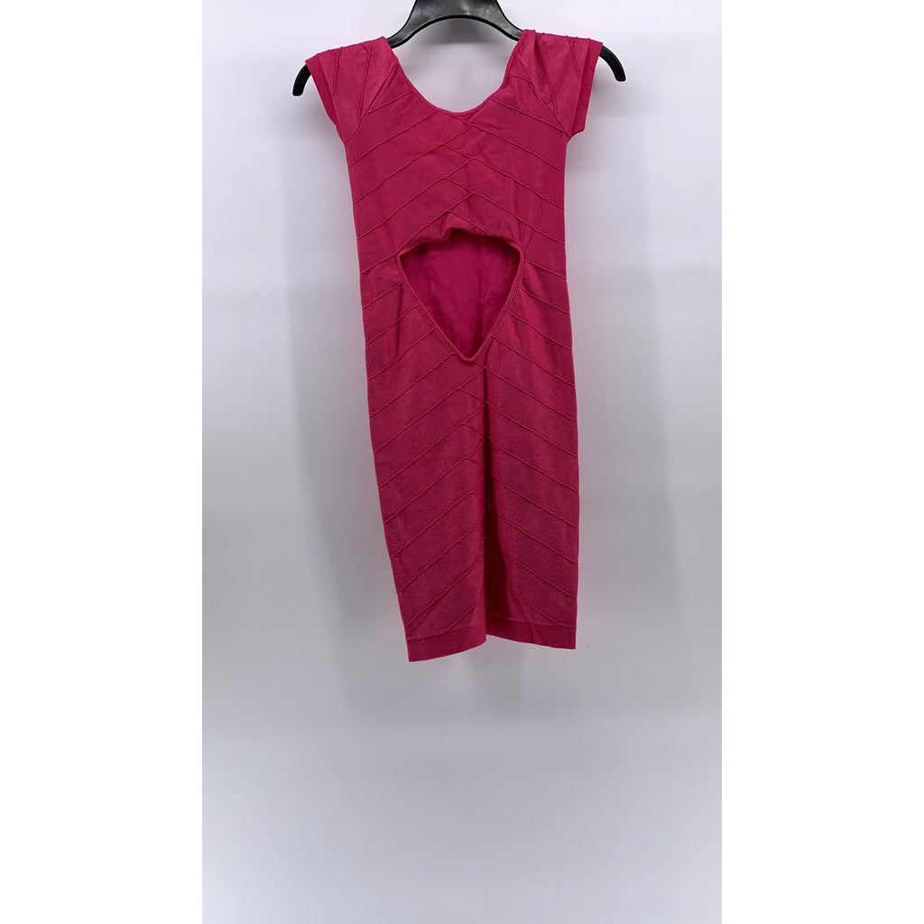 BEBE Women's Petite Bright Rose Scoop-Neck Cutout Back Bodycon Mini Dress SZ P/S