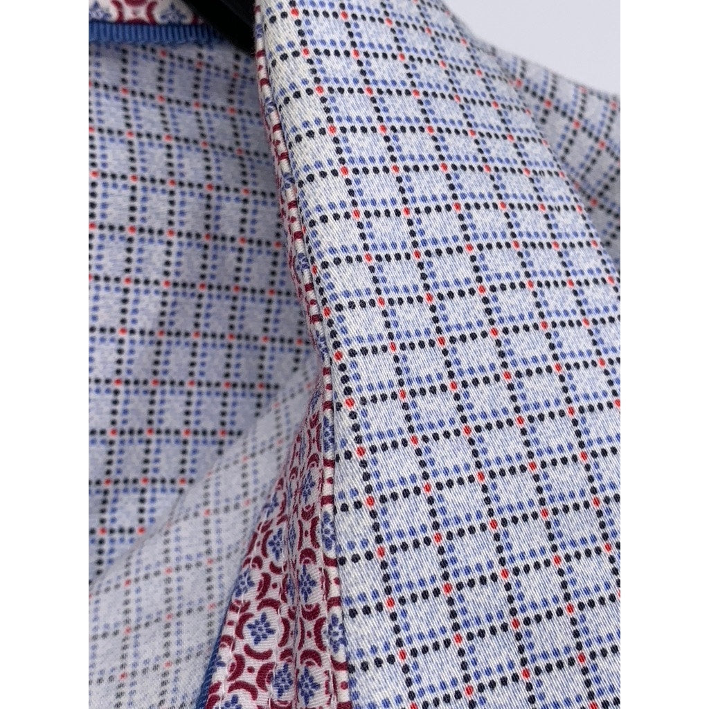 JOHNSTON & MURPHY Men's Pindot Grid Print Button-Up Shirt SZ L