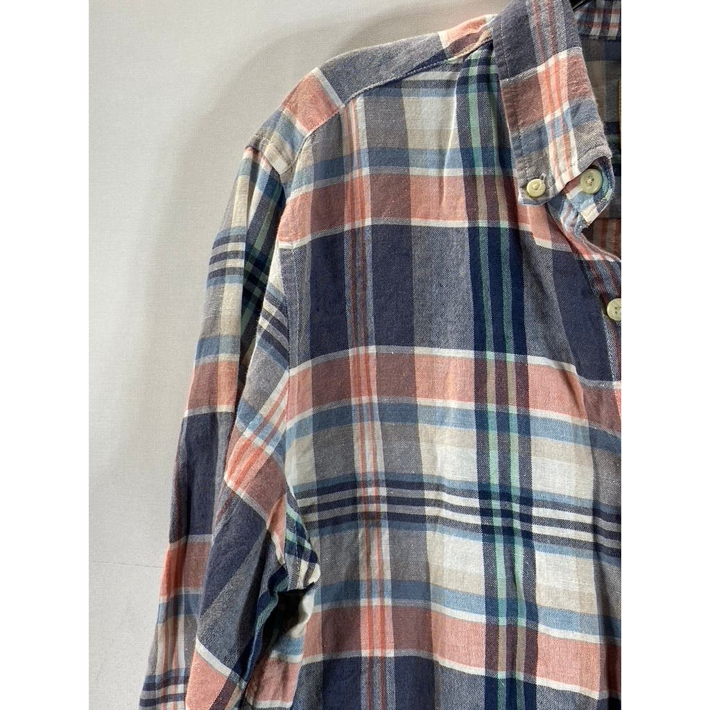 AMERICAN EAGLE Men's Blue/Orange Plaid Seriously Soft Classic Shirt SZ M