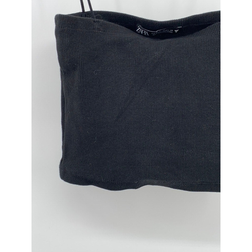 ZARA Women's Black Ribbed Bandeau Crop Top SZ M