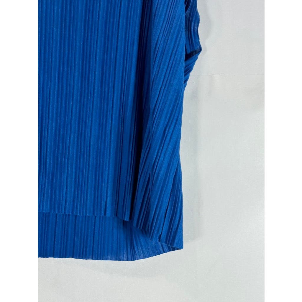 OAK + FORT Women's Classic Blue Deep V-Neck Relaxed-Fit Pleated Top SZ 2XS