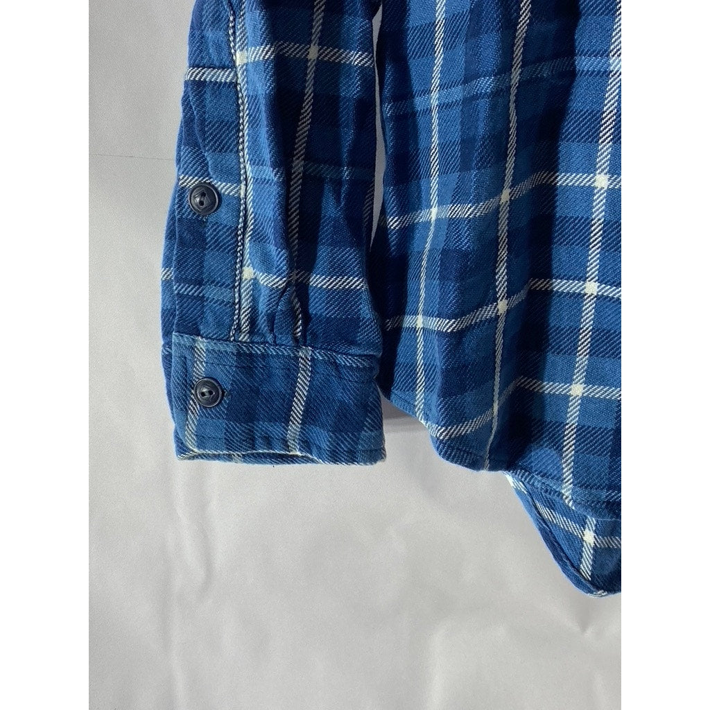 POLO RALPH LAUREN Men’s Blue Plaid Classic-Fit Button-Up Indigo Shirt SZ M