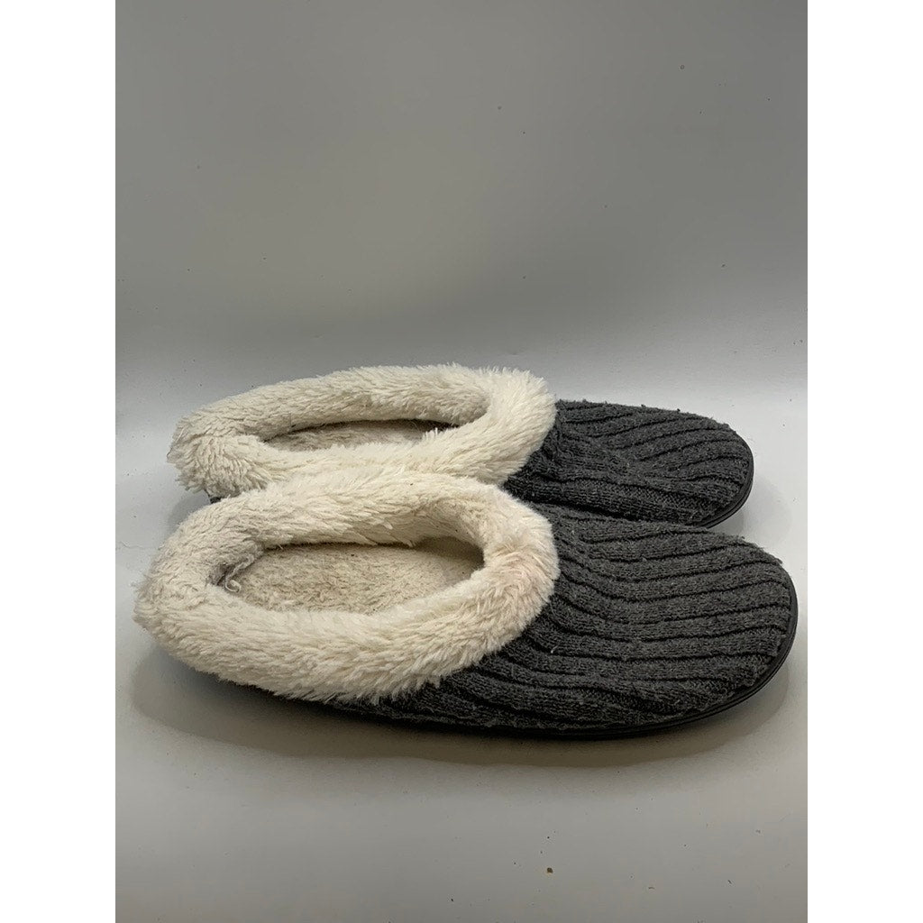 DEAR FOAMS Women's Charcoal Ribbed Faux Fur Slippers SZ 8