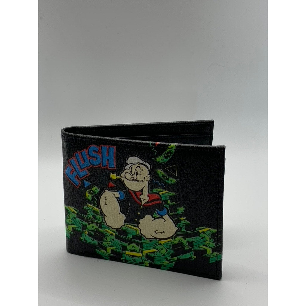 POPEYE THE SAILOR THE LEGEND Men's Black Faux-Leather Bi-Fold Flush Wallet