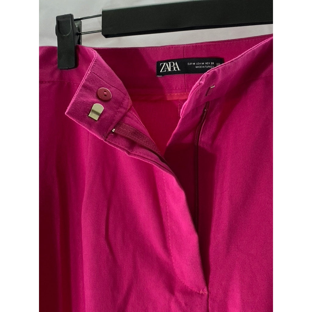 ZARA Women's Pink Wide Leg High-Rise Relaxed-Fit Trousers SZ M