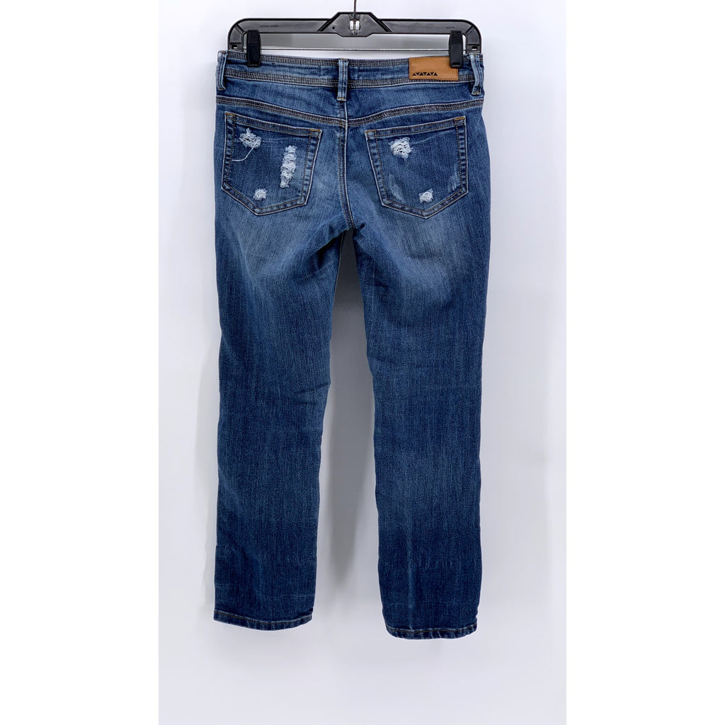DOLLHOUSE Women's Blue Distressed Roll-Up Skinny Capri Leggings SZ 3