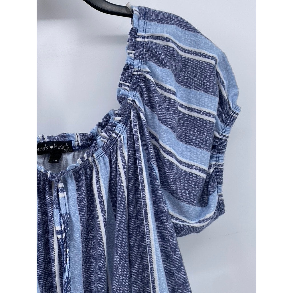 DEREK HEART Women's Blue Plus Striped Short Sleeve Jumpsuit SZ 2X