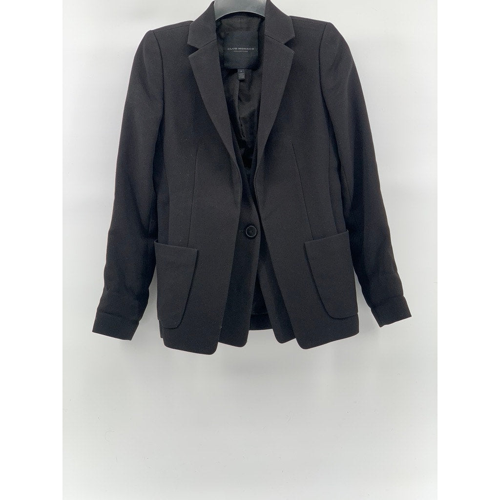 CLUB MONACO Women's Black Layered Single-Button Regular-Fit Blazer SZ 0