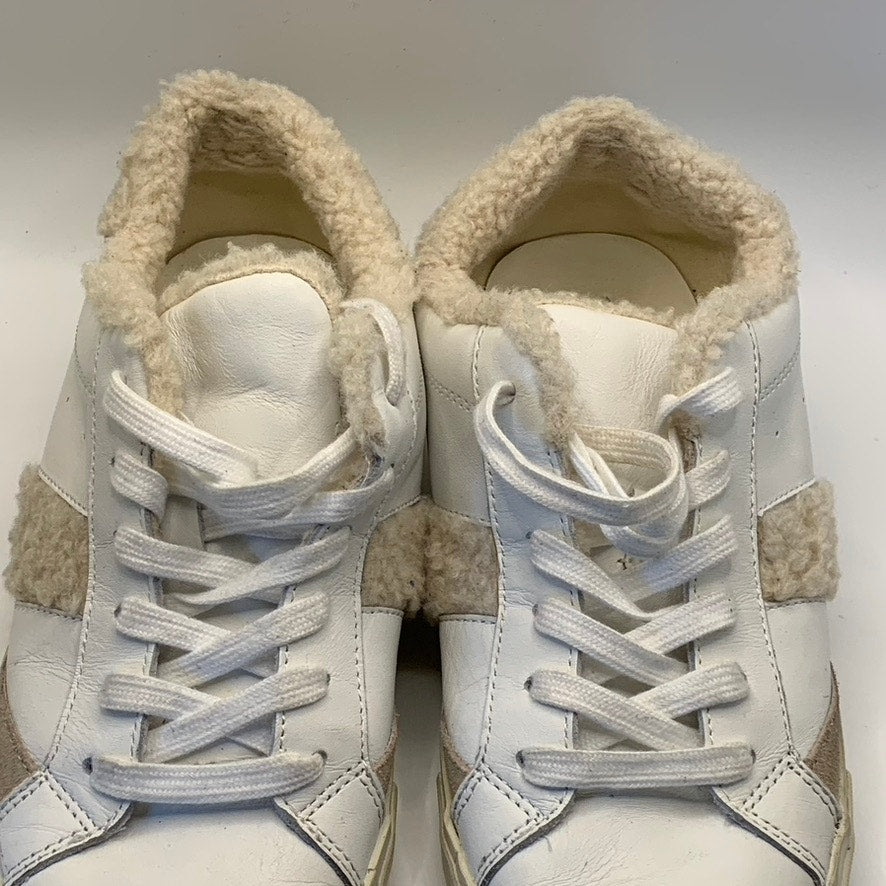 MARC FISHER LTD Women's White/Tan Mello Faux Sherpa Trim Lace-Up Sneakers SZ 8