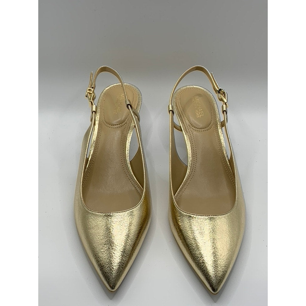 MICHAEL MICHAEL KORS Women's Pale Gold Doreen Kitten-Heel Pointed-Toe Heels SZ 9