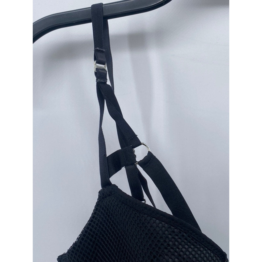 HUNKEMOLLER Women's Black Mesh Strappy Padded Underwire Bra SZ 32D