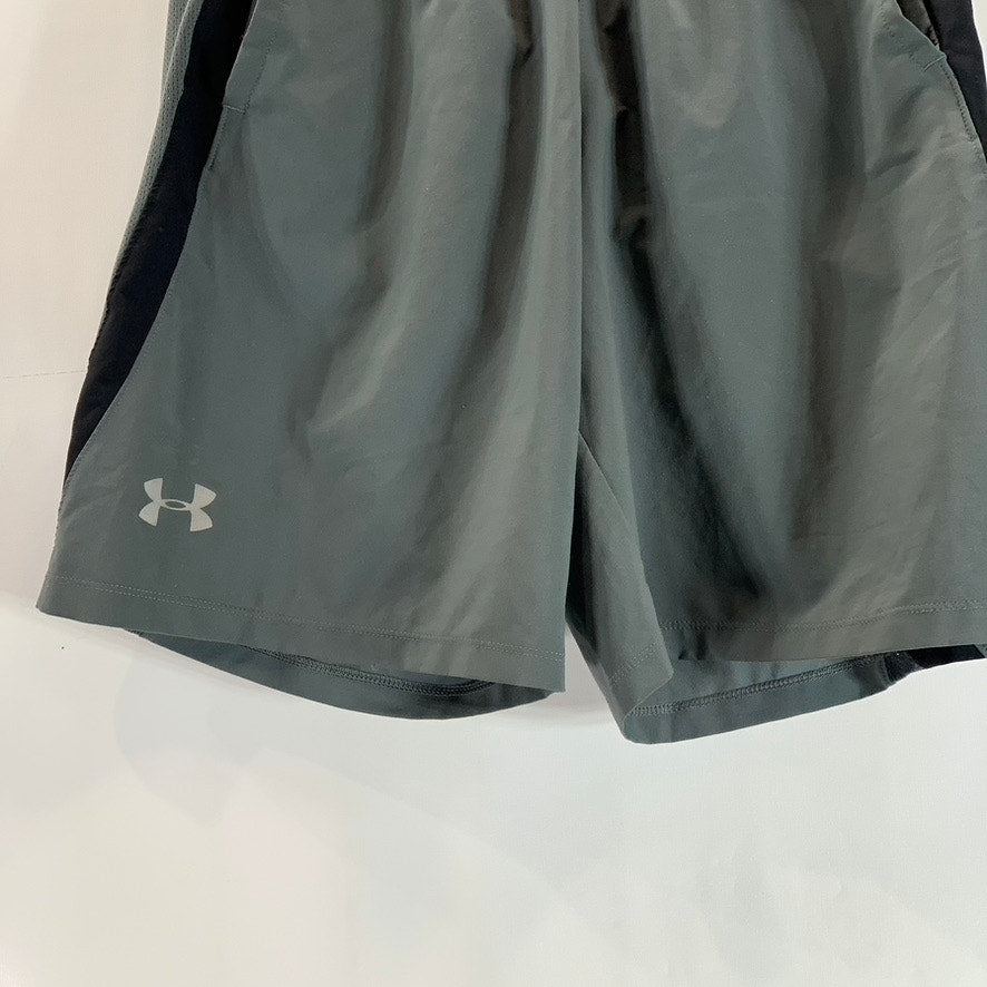 UNDER ARMOUR Men's Gray/Black Heatgear Fitted Elastic Waist Pull-On Shorts SZ M