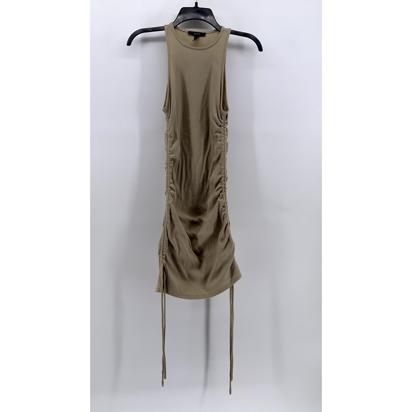 FOREVER 21 Women's Tan CrewNeck Side-Ruched Bodycon Tank Dress SZ S