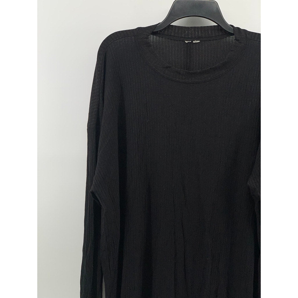 UNBRANDED Women's Black Ribbed Crewneck Long Sleeve Tunic Top SZ M