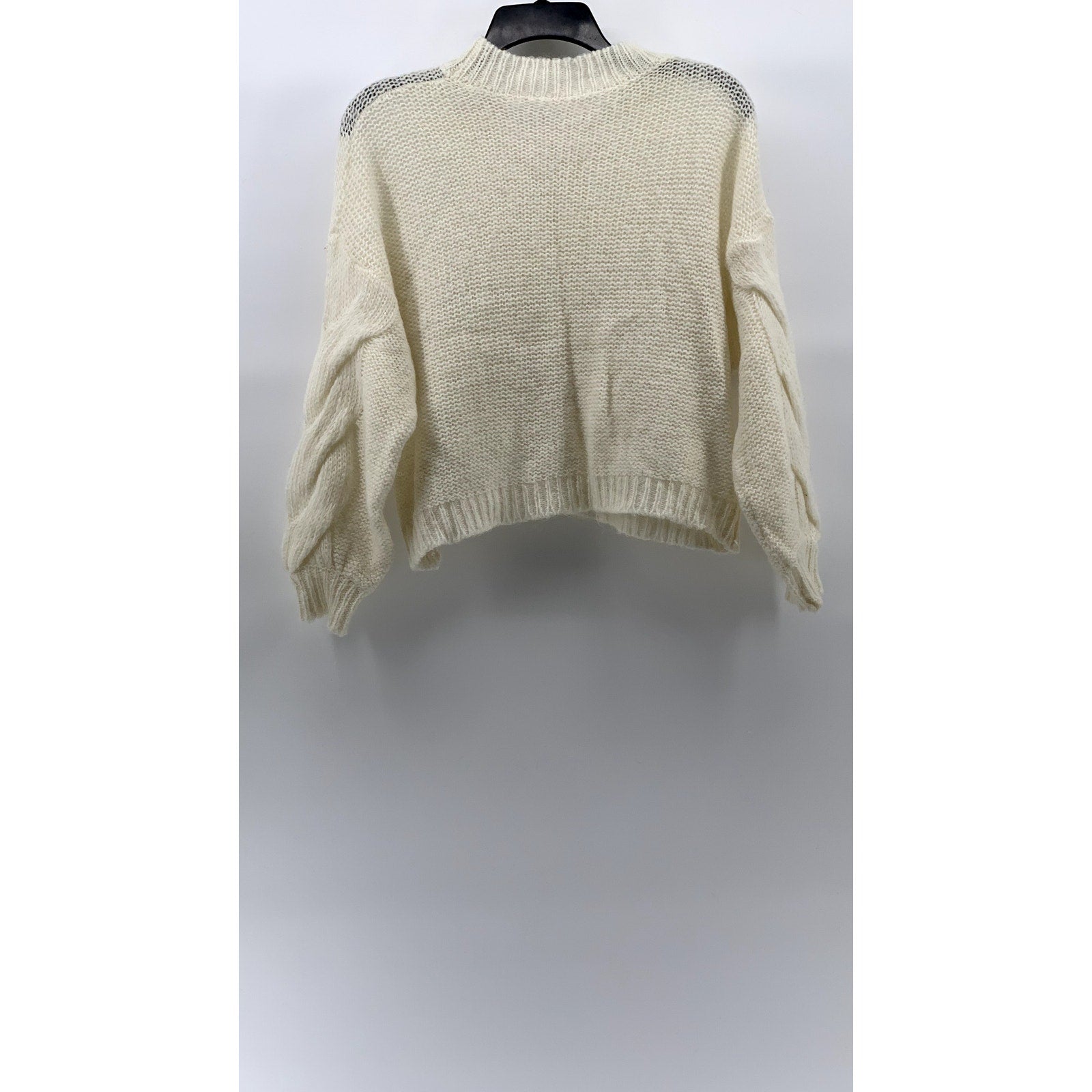 UNBRANDED Women's Cream Knit Drop Shoulder Long Sleeve Crewneck Sweater SZ S