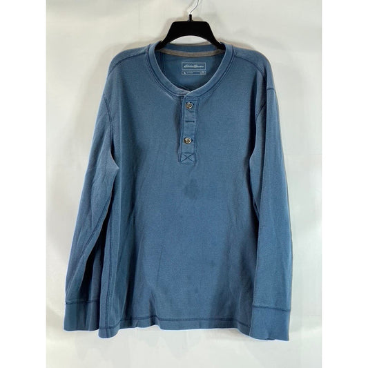 EDDIE BAUER Men's Blue Outdoor Waffle-Knit Thermal Pullover Henley Shirt SZ 2XL