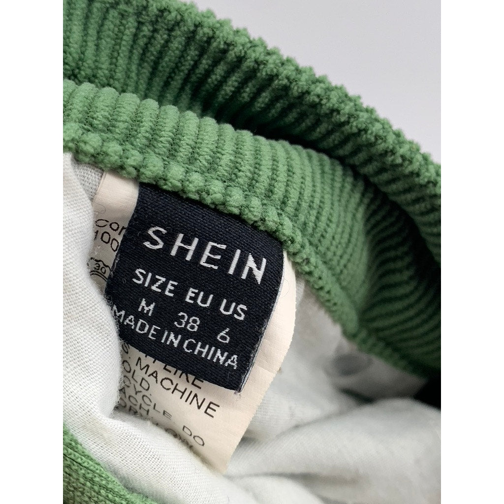 SHEIN Women's Dark Green Corduroy Wide-Leg High-Rise Five-Pocket Pant SZ 6