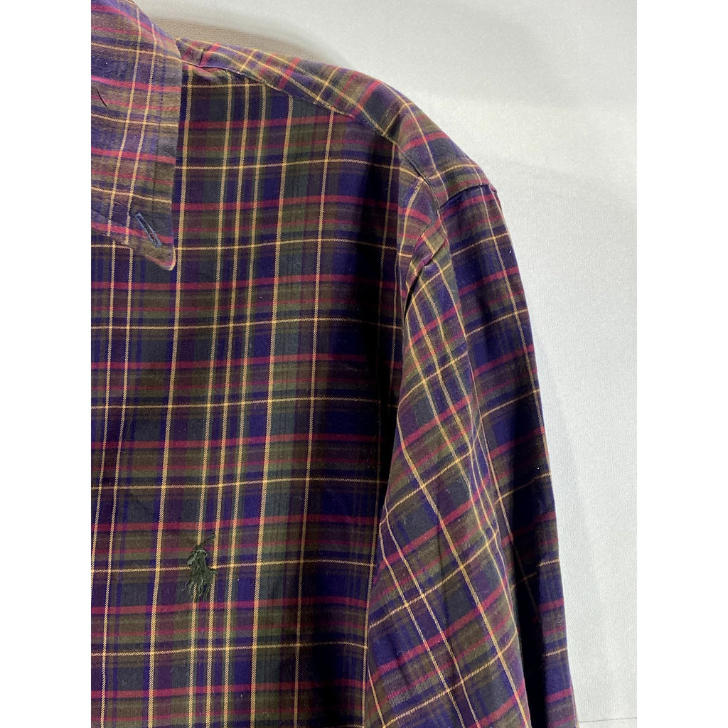RALPH LAUREN Men's Purple/Green Plaid Button-Up Long Sleeve Shirt SZ M