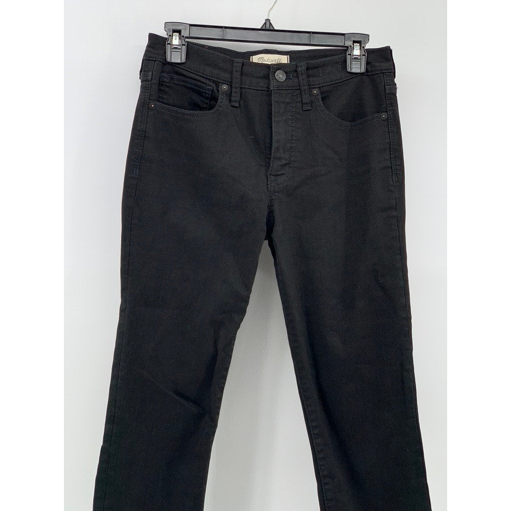 MADEWELL Women's Black 9" Mid-Rise Skinny Leg Frayed Cropped Jeans SZ 28