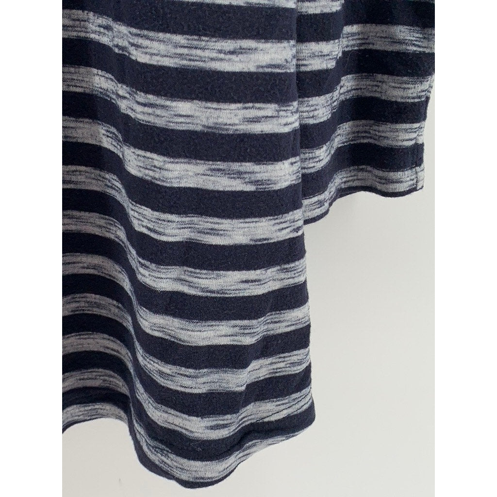 AVENUE Women's Plus Navy-Gray Striped V-Neck Hooded Long Sleeve Top 22/24