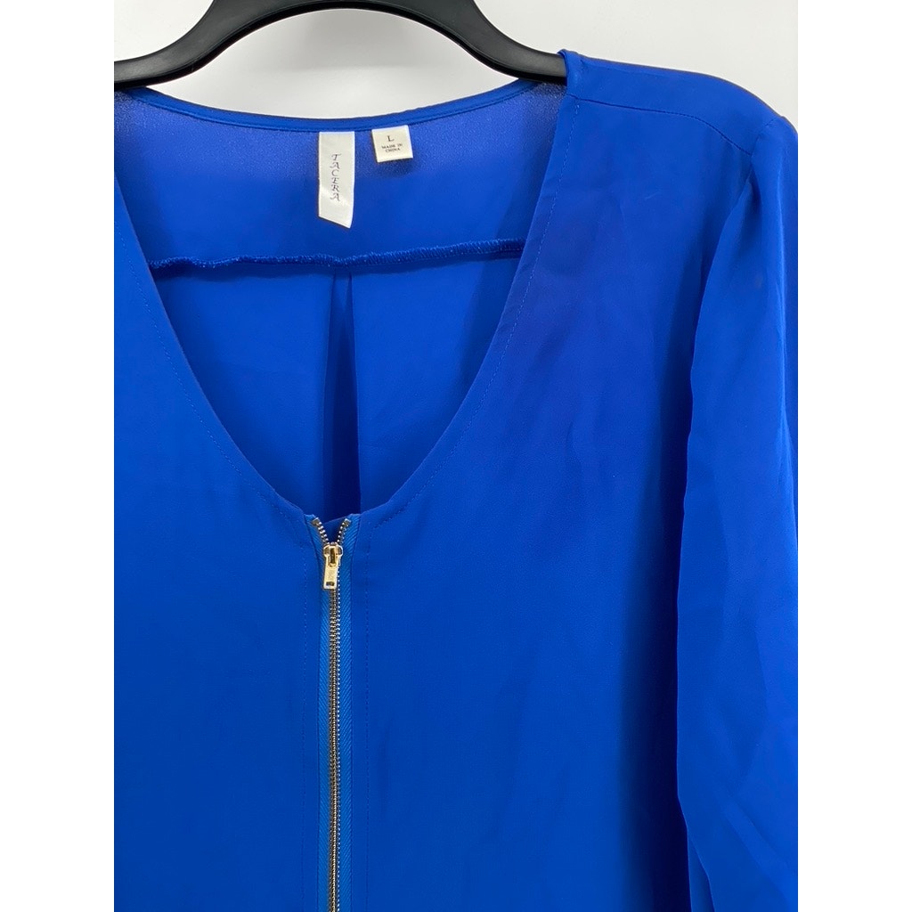 TACERA Women's Blue Zip Up Blouse SIZE L