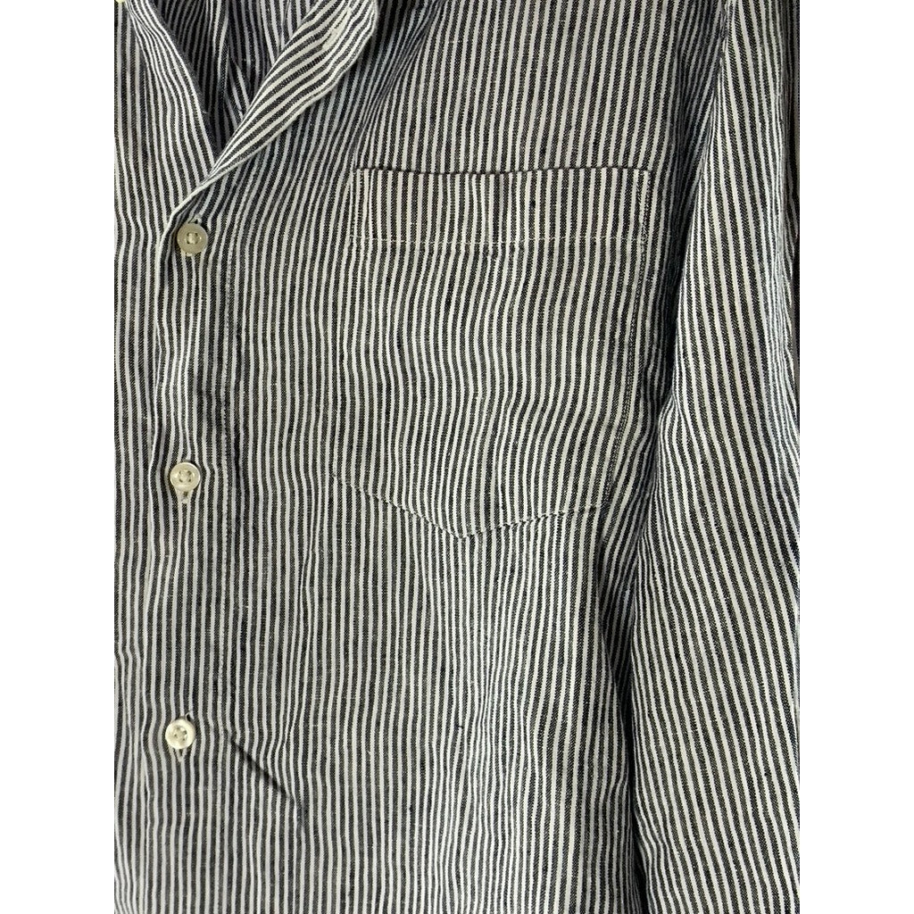 KNOWLEDGE COTTON APPAREL Men's Blue/White Pinstripe Linen Button-Up Shirt SZ 2XL