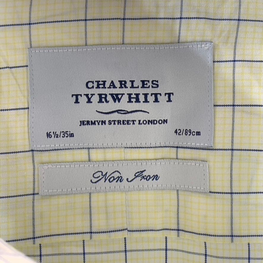 CHARLES TYRWHITT Men's Yellow Windowpane Non-Iron Button-Up Dress Shirt SZ 16.5